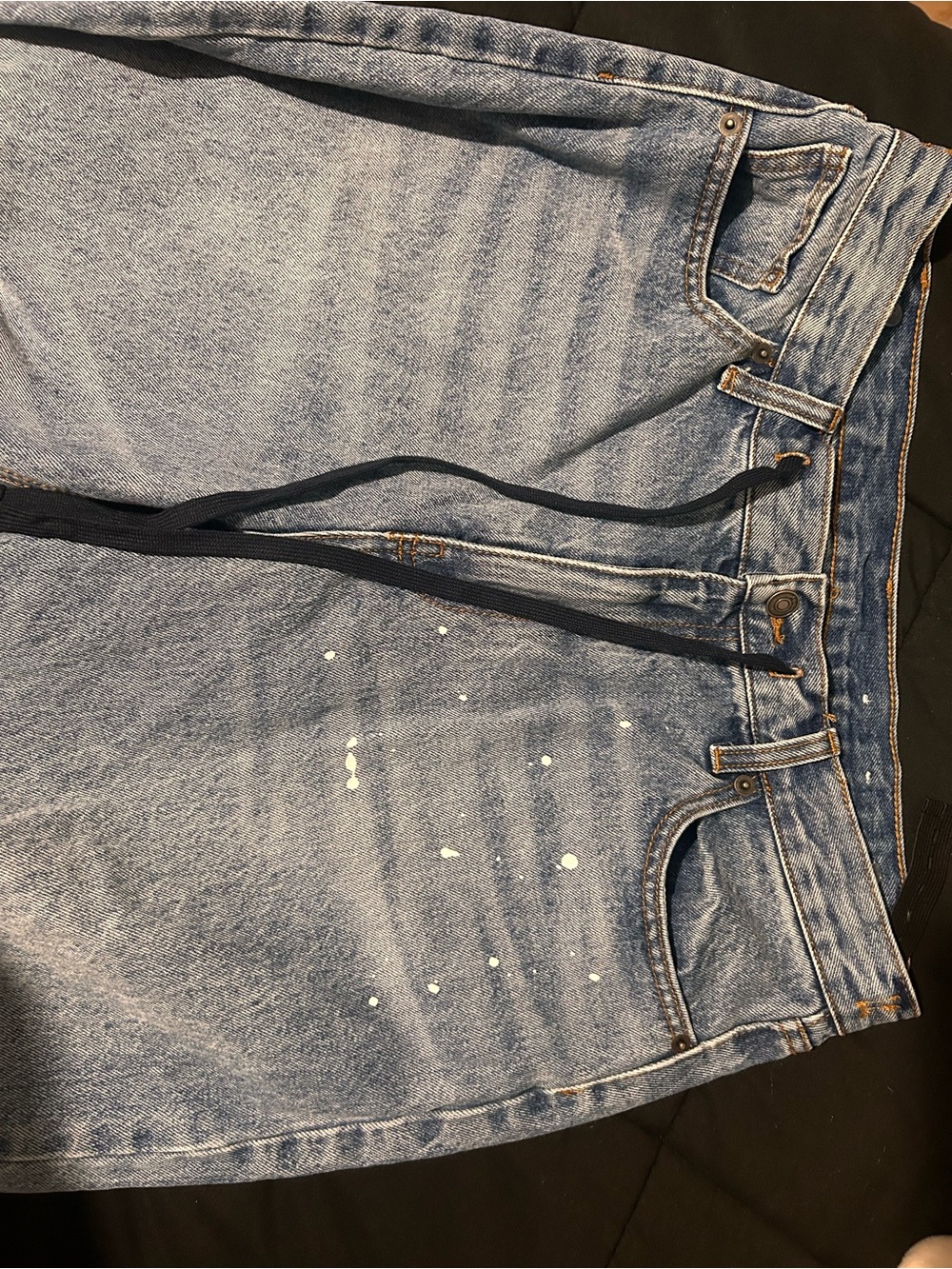 Light Blue Boyfriend Denim Jeans with Drawstring Waist